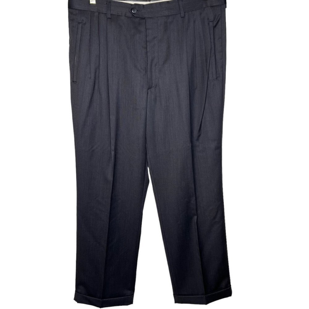 The Rodin Collection Mens Dark Gray Dress Slacks Wool Pleated Front Size 36 x 30